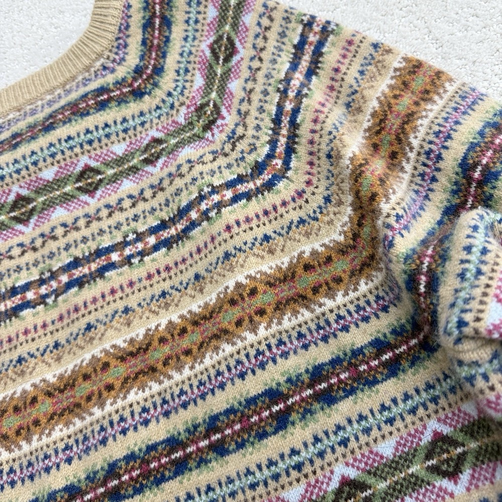 J.Crew Men's 100% Lambswool Nordic Sweater Crewneck Brown Ash Fair Isle Size XL - Picture 6 of 12